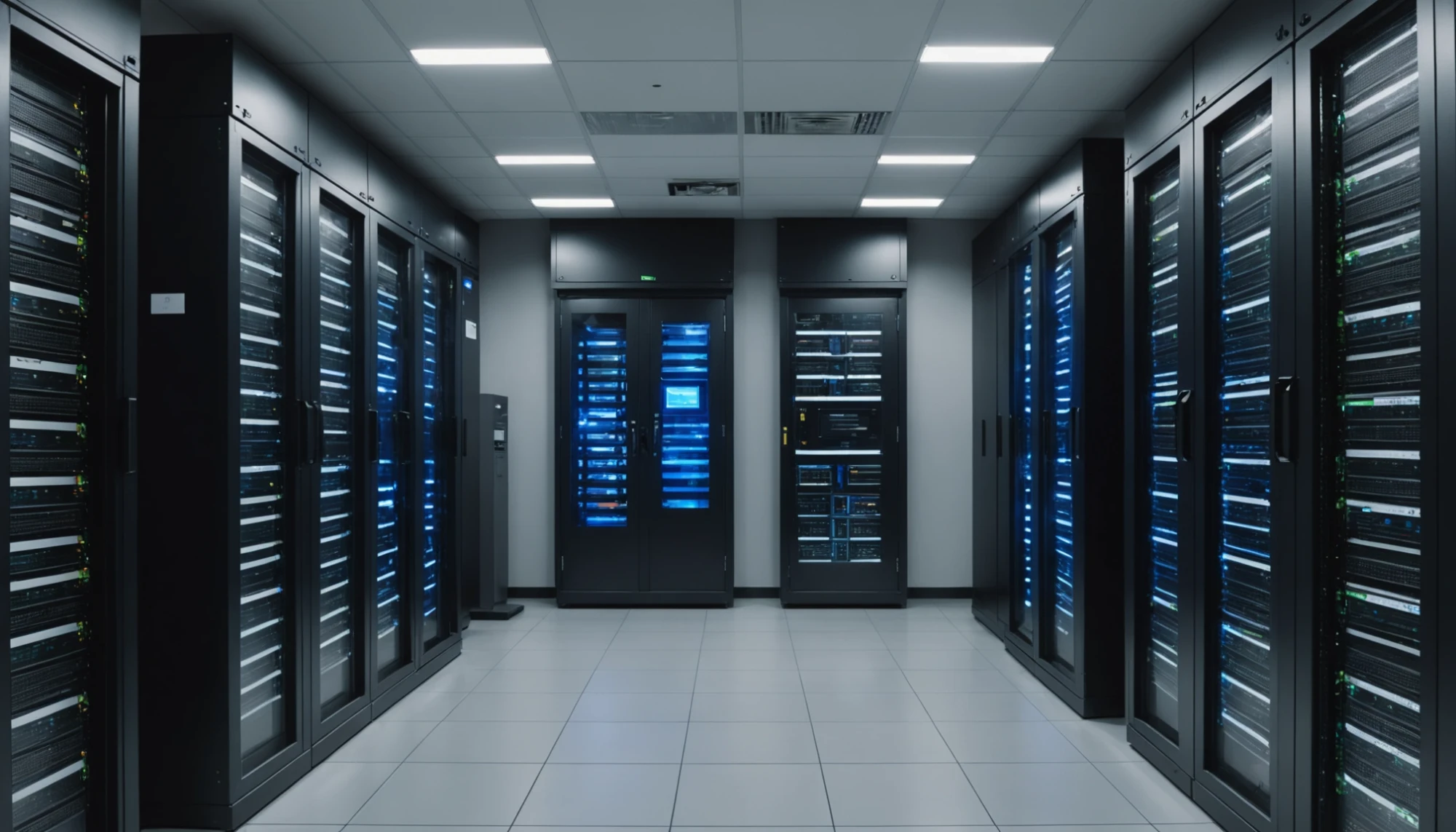 Eye-level view of a secure server room with access control measures