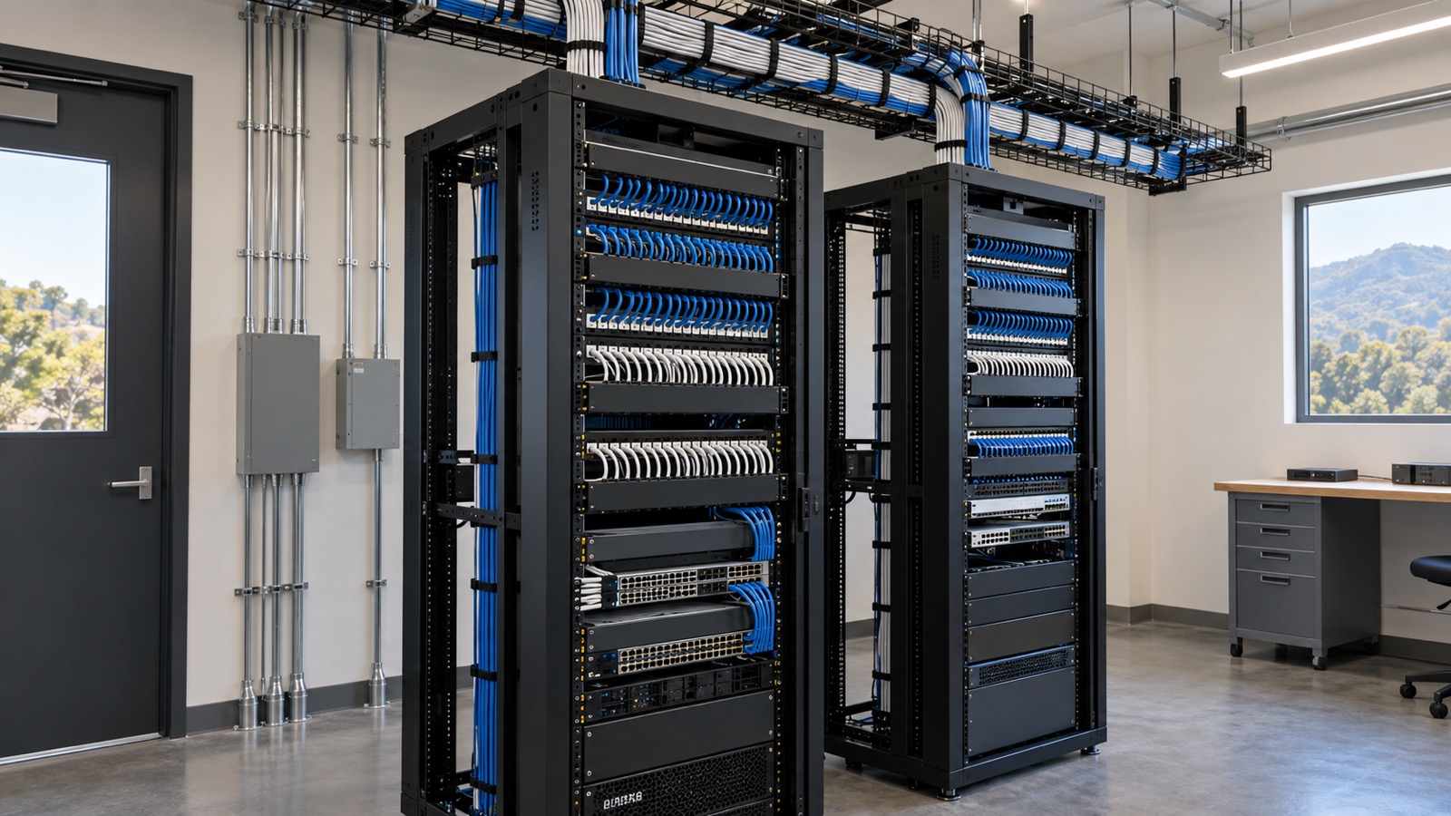 Professionally organized structured cabling and network racks in San Rafael